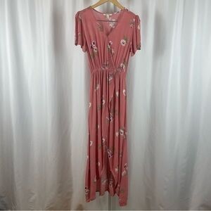 Miami Small Floral Boho Flutter Sleeve Hi Low Faux Wrap Midi Dress Flowy Summer